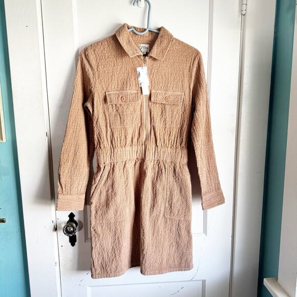 J. Crew Tan Waist Corduroy Dress Size 2 Zip Front Cinched NEW Texture Utility - Picture 2 of 16